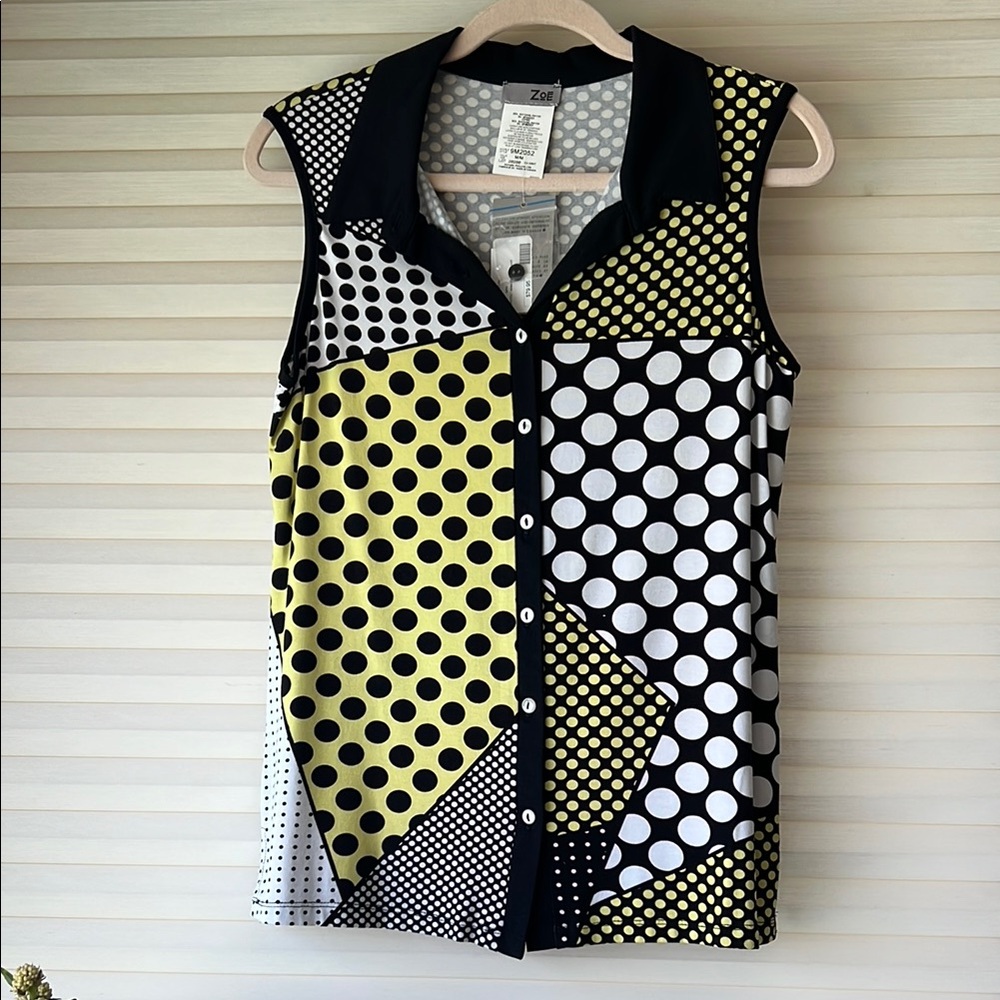 Zoe Black and White Graphic Button Down Shirt with Notched Collar